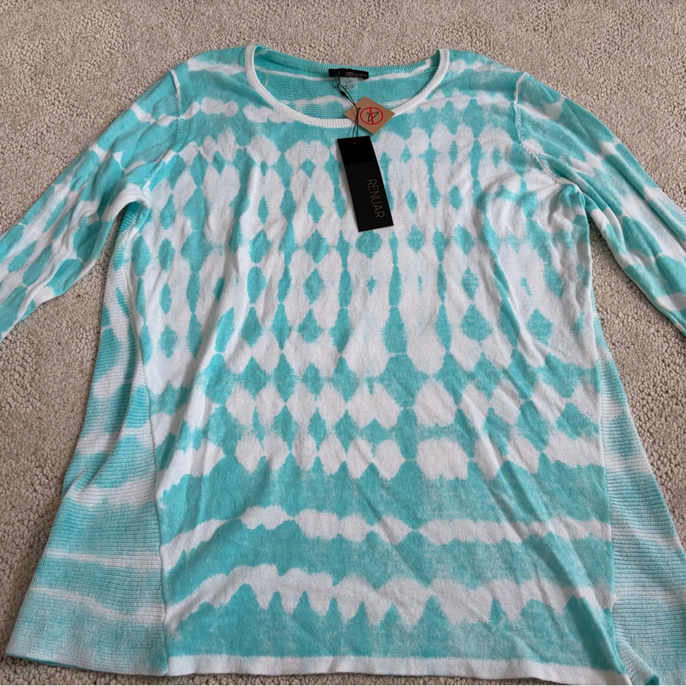 Renuar Turquoise and White Knit Top Sz L